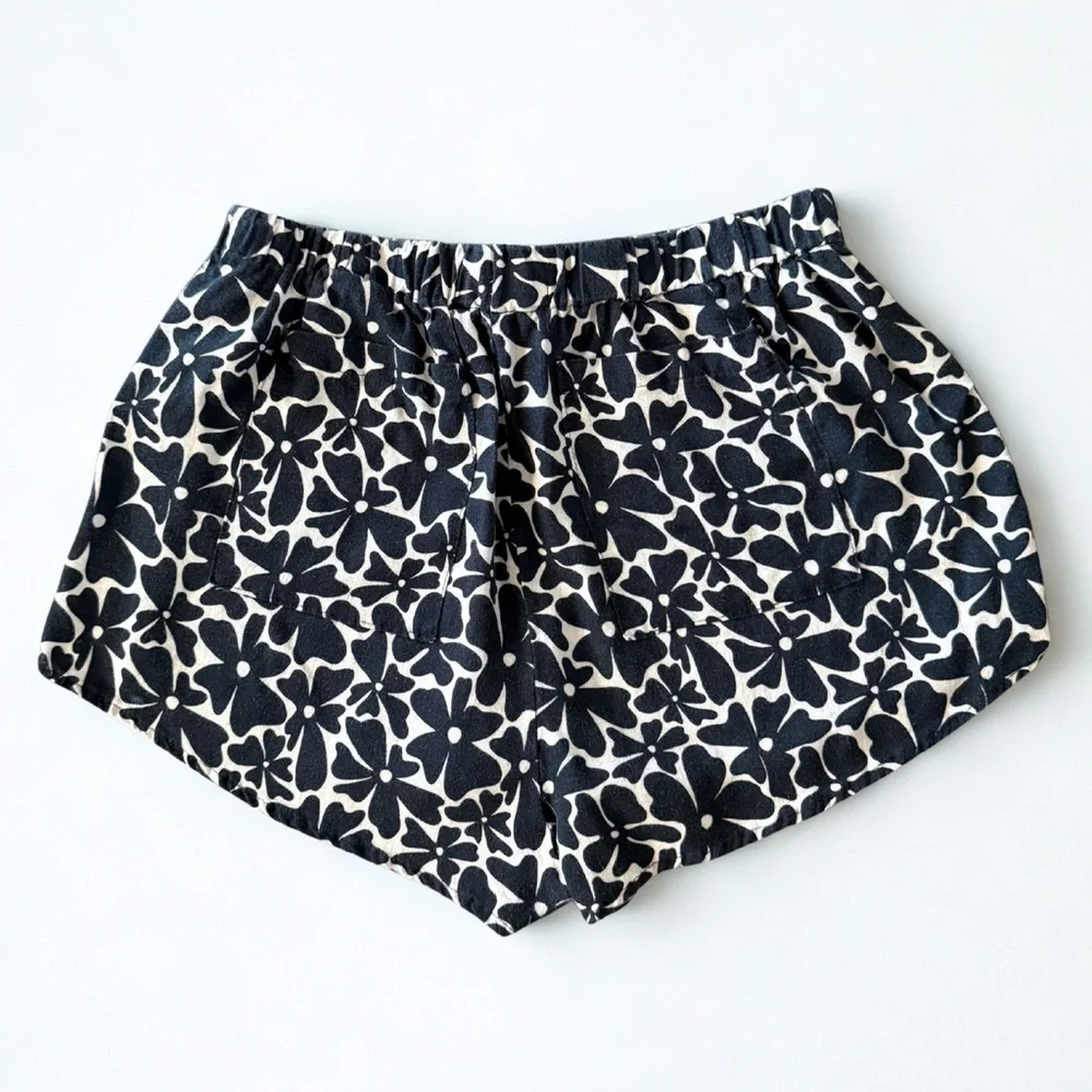 KITTY AND VIBE Floral Black and Cream Women's Linen Shorts - Picture 2 of 6
